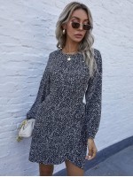 All Over Print Knot Side Wrap Hem Dress