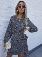 All Over Print Knot Side Wrap Hem Dress