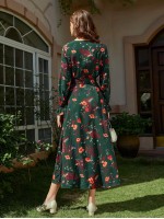 Allover Floral Belted Wrap A-line Dress