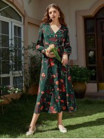 Allover Floral Belted Wrap A-line Dress