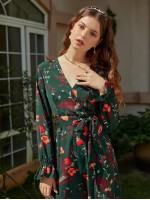 Allover Floral Belted Wrap A-line Dress