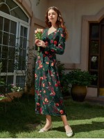 Allover Floral Belted Wrap A-line Dress