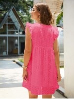 V-neck Ruffle Cuff Schiffy Smock Dress