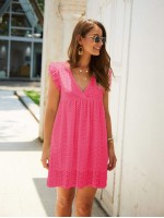 V-neck Ruffle Cuff Schiffy Smock Dress