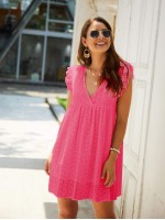 V-neck Ruffle Cuff Schiffy Smock Dress