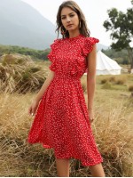 Allover Heart Print Ruffle A-line Dress