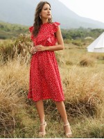 Allover Heart Print Ruffle A-line Dress