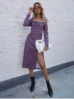 Allover Floral Print Split Thigh Dress