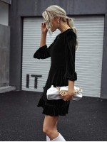 Velvet Ruffle Hem A-line Dress Without Belt