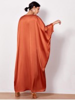 Batwing Sleeve Rhinestone Front Split Hem Satin Cocoon Dress