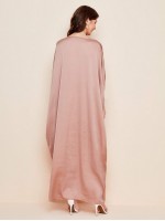 Batwing Sleeve Rhinestone Front Split Hem Satin Cocoon Dress