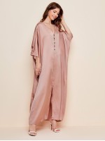 Batwing Sleeve Rhinestone Front Split Hem Satin Cocoon Dress