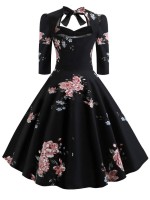 50s Sweetheart Knot Back Floral Flare Dress