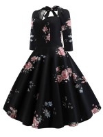 50s Sweetheart Knot Back Floral Flare Dress