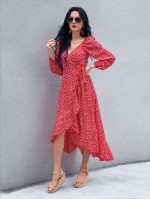 Allover Print Wrap Knot Side A-line Dress