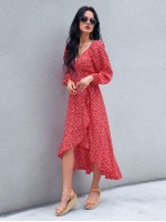 Allover Print Wrap Knot Side A-line Dress