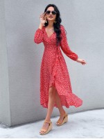 Allover Print Wrap Knot Side A-line Dress