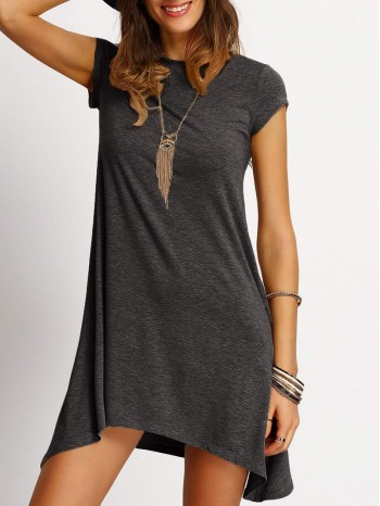 Asymmetrical Hem Heathered Tee Dress