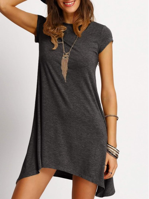 Asymmetrical Hem Heathered Tee Dress