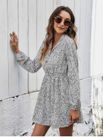 Allover Print Shirred Waist Shirt Dress