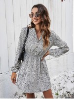 Allover Print Shirred Waist Shirt Dress