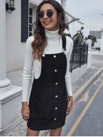 Adjustable Strap Pocket Front Cord Pinafore Dress