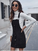 Adjustable Strap Pocket Front Cord Pinafore Dress