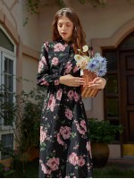 Allover Floral Frill Belted Shirt Dress