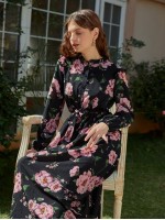 Allover Floral Frill Belted Shirt Dress