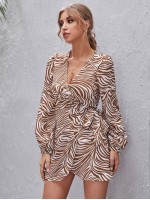 Wrap Tie Side Zebra Striped Dress