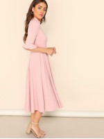 Bell Sleeve Ribbed Knit Midi Dress