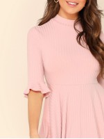 Bell Sleeve Ribbed Knit Midi Dress