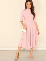 Bell Sleeve Ribbed Knit Midi Dress