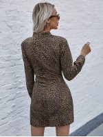 All Over Print Puff Sleeve Fitted Dress