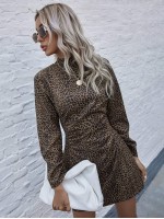 All Over Print Puff Sleeve Fitted Dress