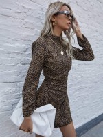 All Over Print Puff Sleeve Fitted Dress