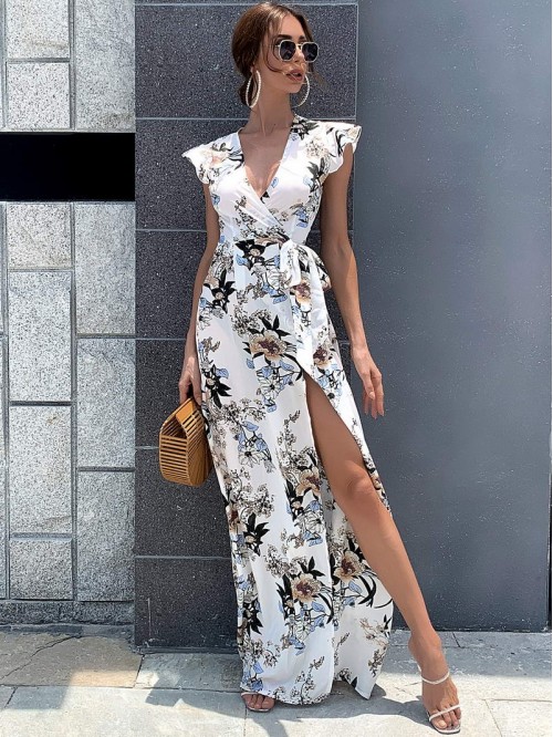 Wrap Tie Side Floral Print Dress