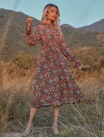 All Over Floral Print Flounce Sleeve Dress Without Belt