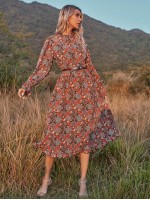 All Over Floral Print Flounce Sleeve Dress Without Belt