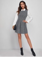 Zipper Back Tweed 2 In 1 Dress