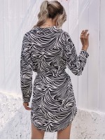 Zebra Stripe Belted Shirt Dress