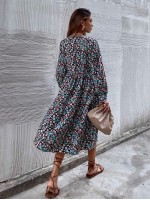 All Over Floral Print Smock Dress Without Belt