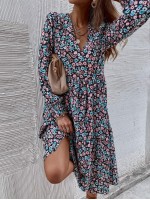 All Over Floral Print Smock Dress Without Belt