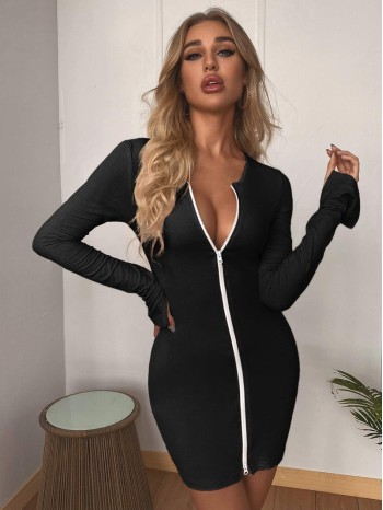 Zip Up Mini Bodycon Dress