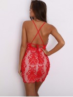 Backless Floral Lace Overlay Bodycon Dress