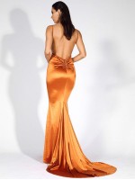 Backless Fishtail Hem Satin Cami Prom Dress