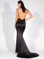 Backless Fishtail Hem Satin Cami Prom Dress