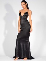 Backless Fishtail Hem Satin Cami Prom Dress