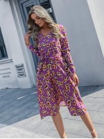 V-neck Floral Print Self Tie Dress