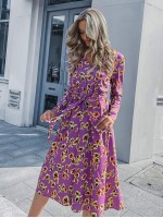 V-neck Floral Print Self Tie Dress